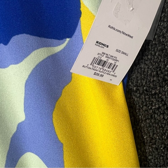 Nine West Buttoned Blue and Yellow Ruffle Hem Patterned Dress, Women’s Small - Picture 4 of 8